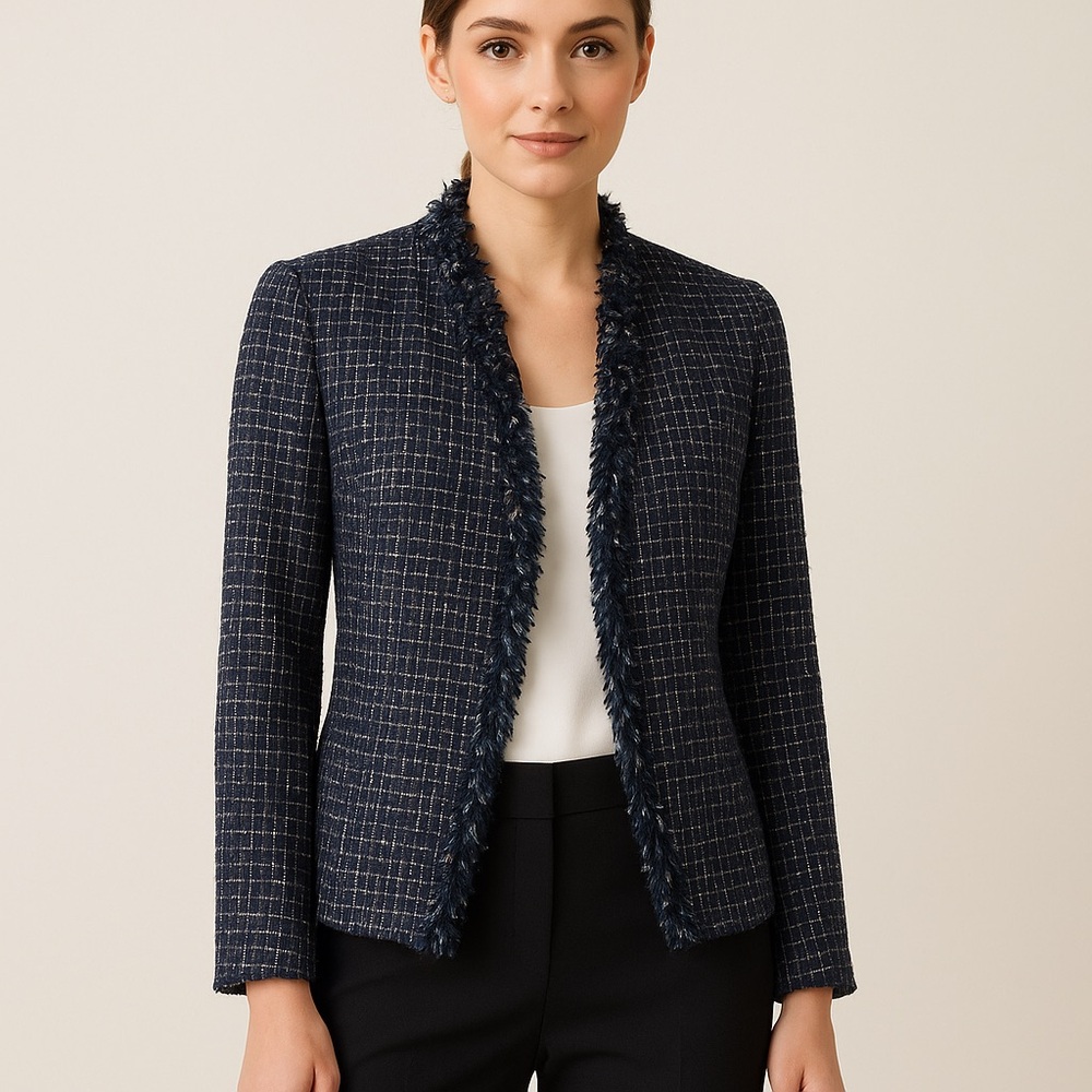 Classiques Entier Tweed Fringe Trim Blazer Jacket Size 6 interview outfit women